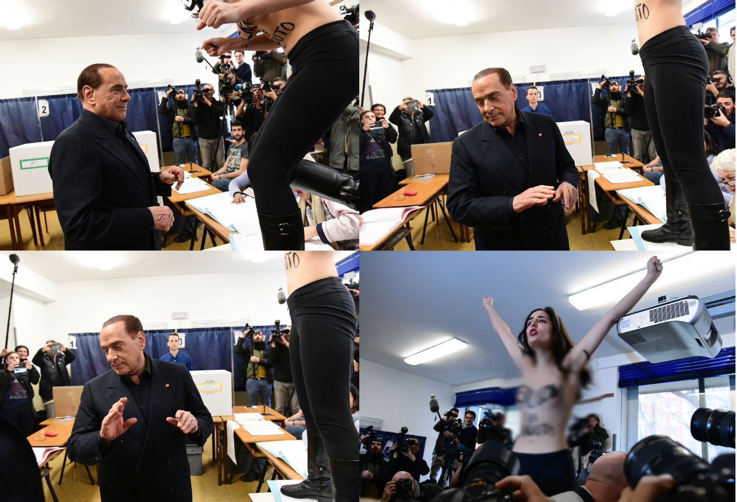 Mujer desnuda interrumpe a Berlusconi Mujer desnuda interrumpe a Berlusconi