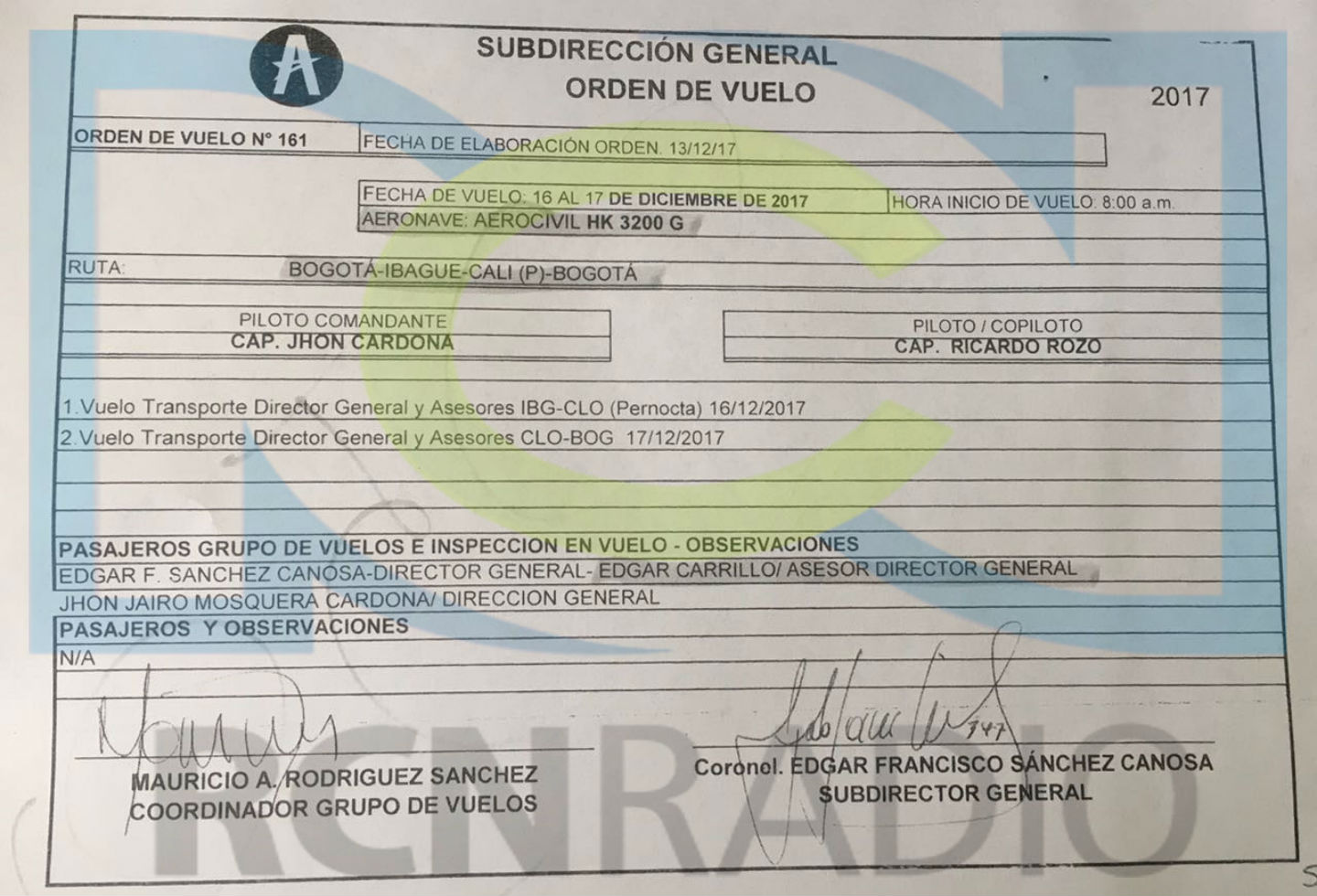 Orden de vuelo del viaje del subdirector de la Aerocivil Orden de vuelo del viaje del subdirector de la Aerocivil