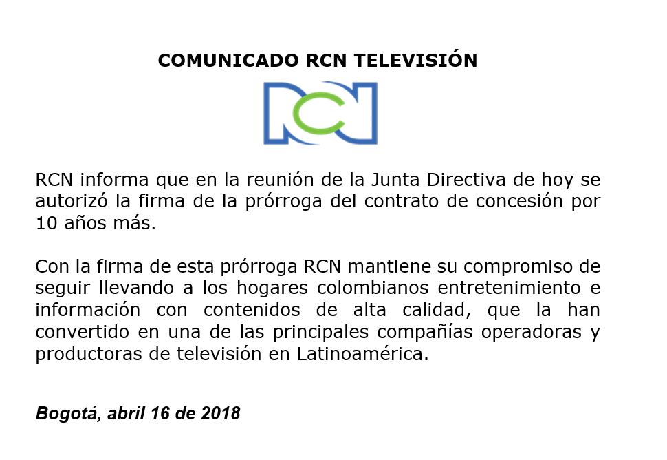 Comunicado RCN TV