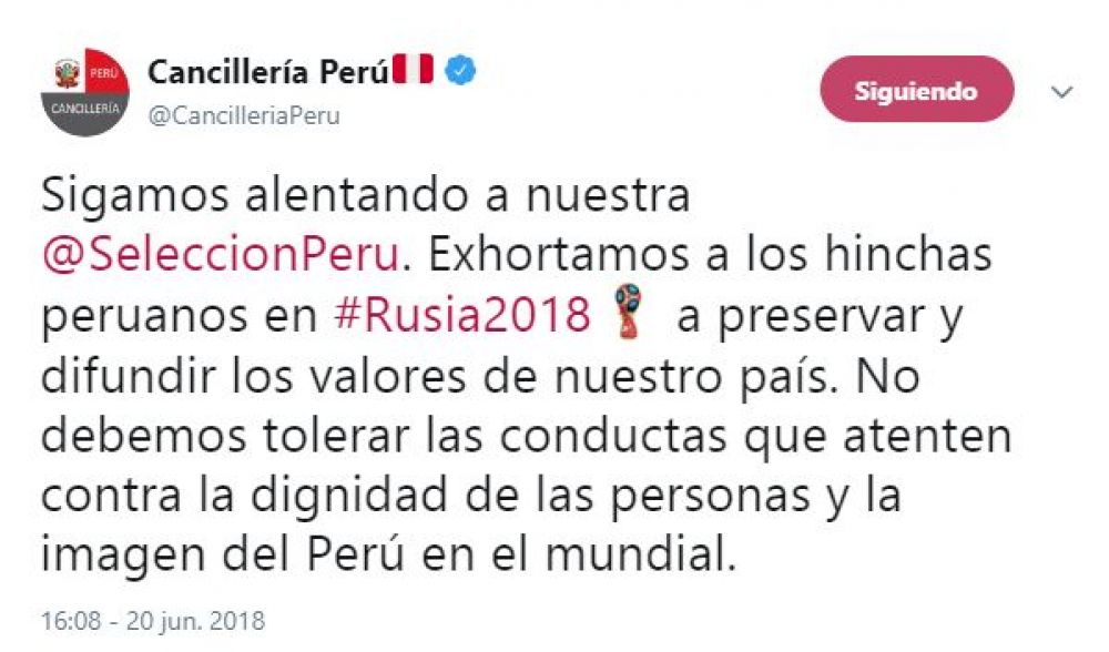 El trino de la Cancillería de Perú