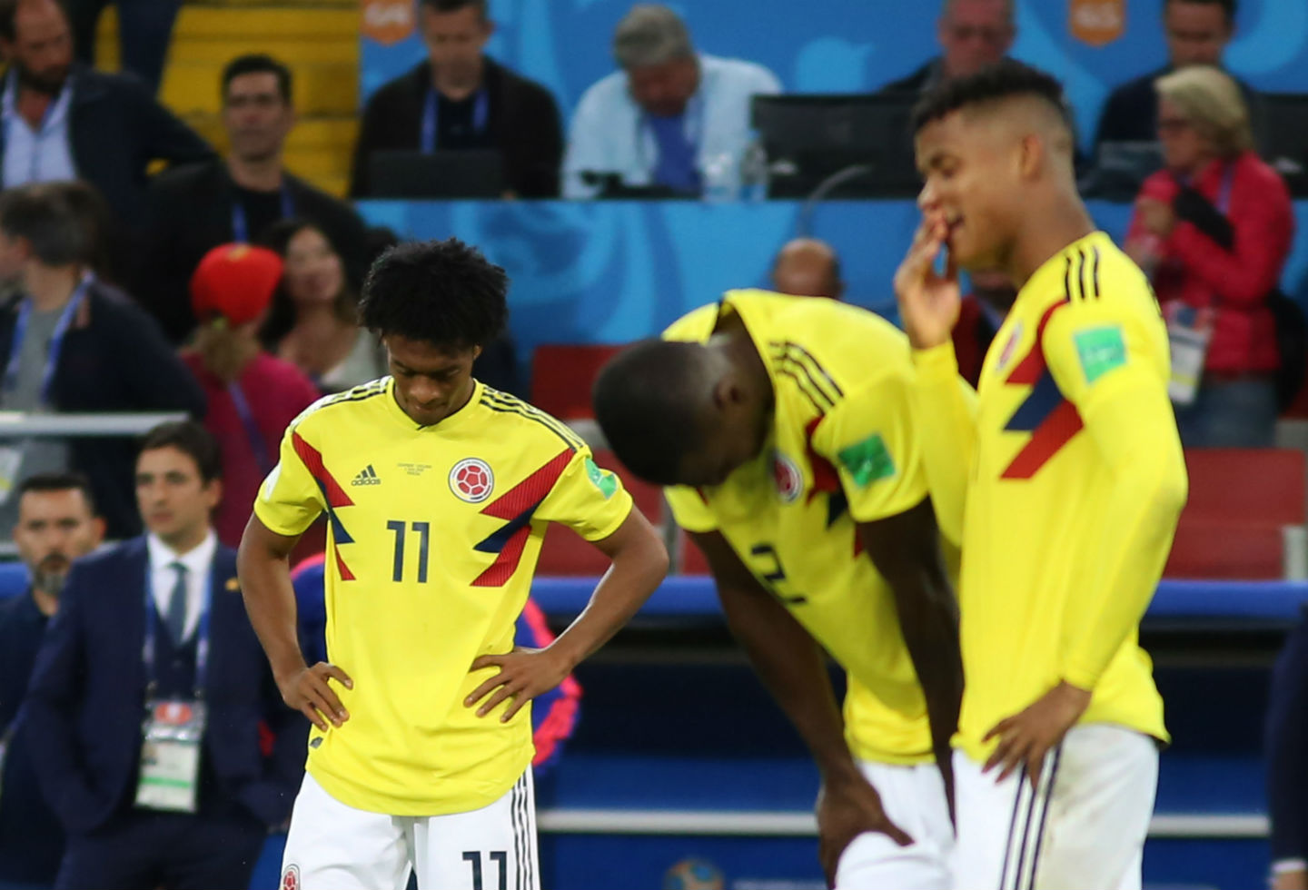 Jugadores de Colombia tras la derrota ante Inglaterra