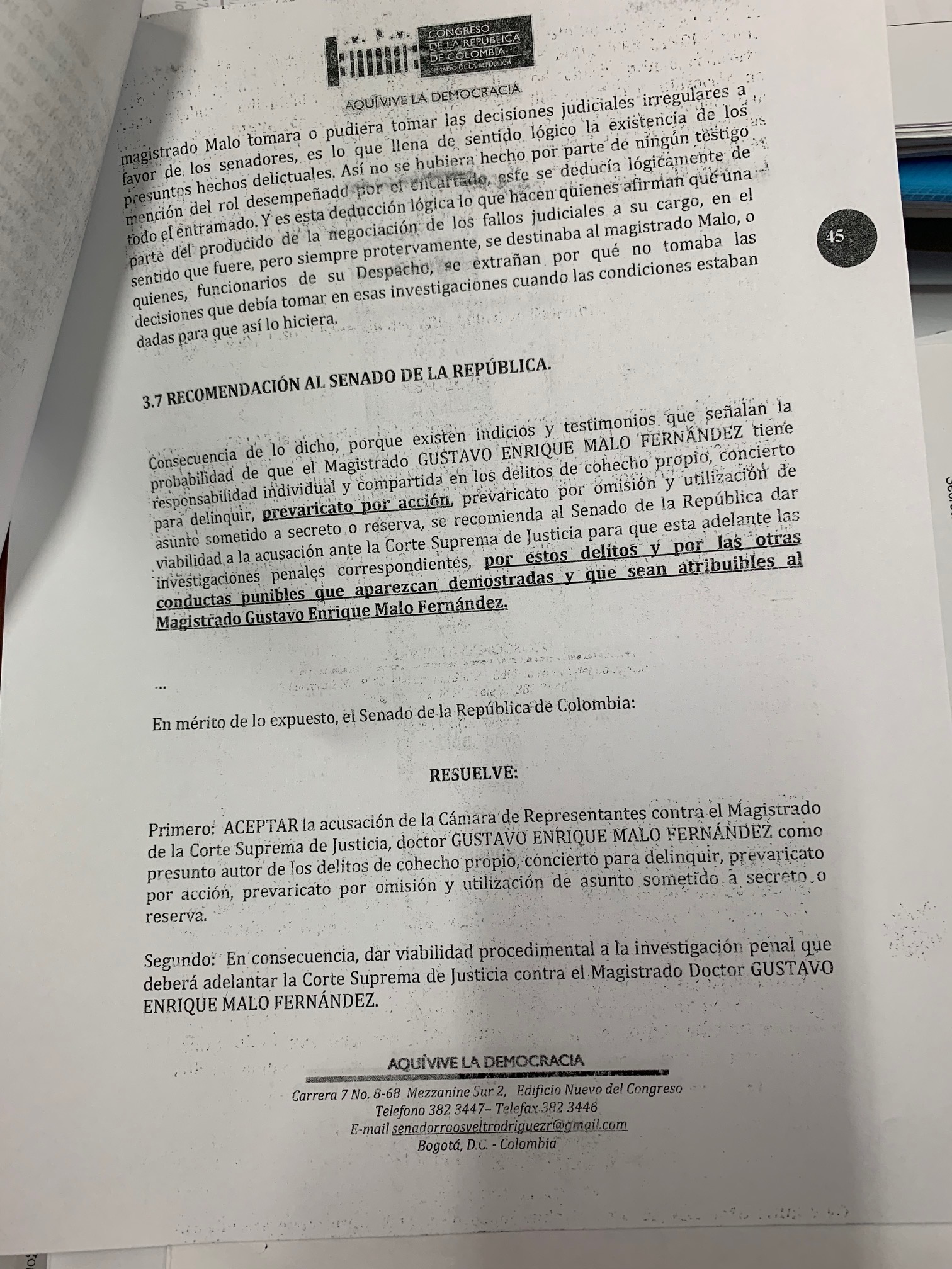 Informe Comisión de Instrucción caso Malo