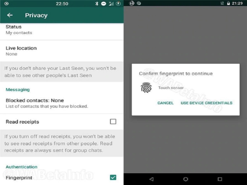 WhatsApp bloqueo dactilar