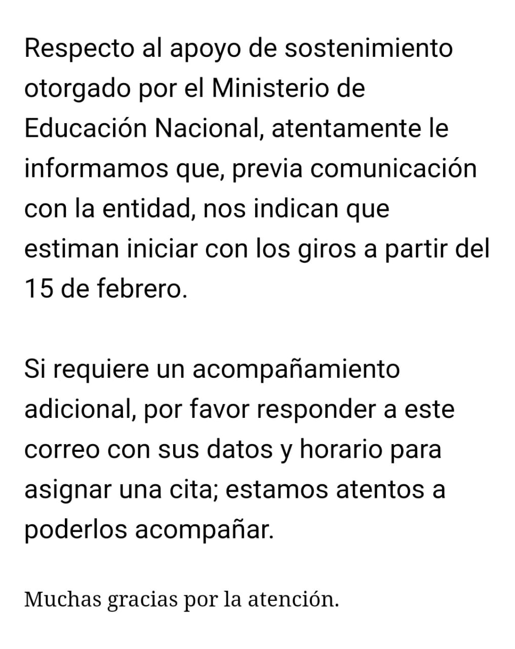 Correos que reciben los estudiantes 'Pilos' sobre los retrasos en los giros.
