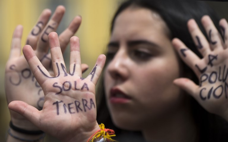 Protestas de jóvenes contra el cambio climático, en Bogotá