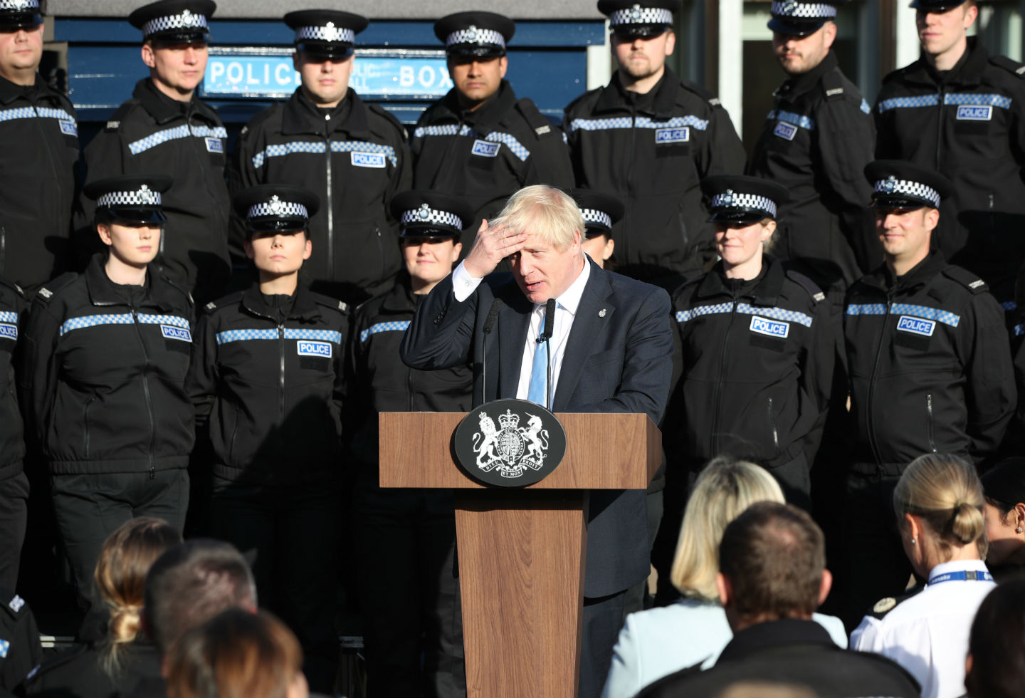 Boris Johnson en discurso en una academia de policía en Yorkshire