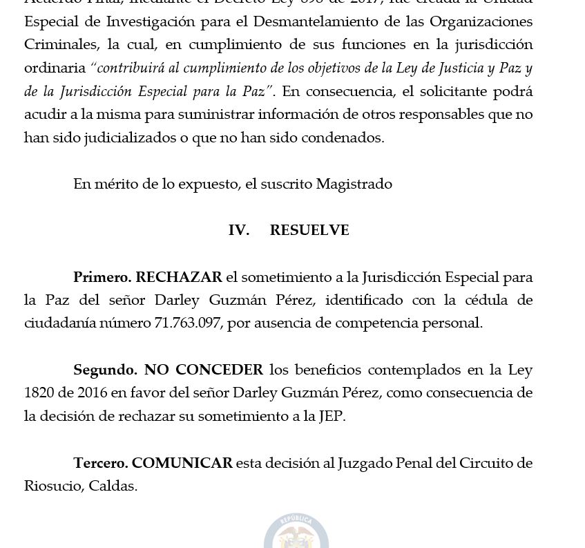 DECISIÓN DE LA JEP