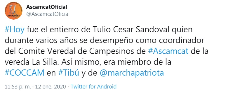 Trino sobre sepelio de líder asesinado