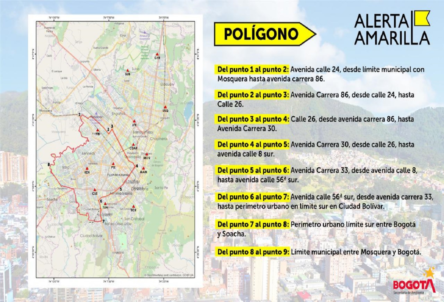 Polígono con alerta amarilla