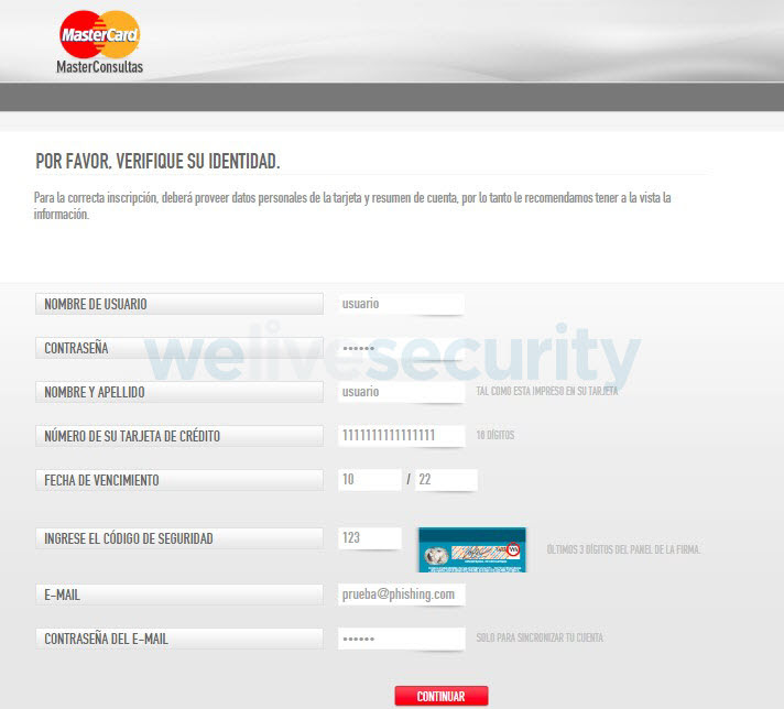 Estafa con suplantación de Master Card