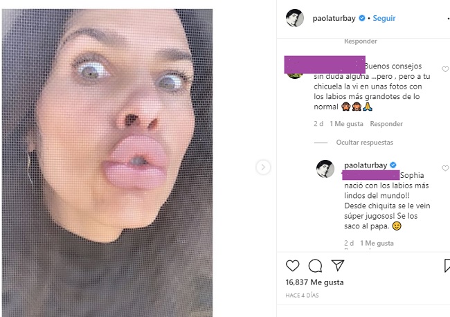 Paola Turbay comentario en Instagram