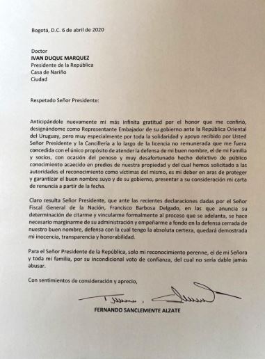 RENUNCIA DE FERNANDO SANCLEMENTE