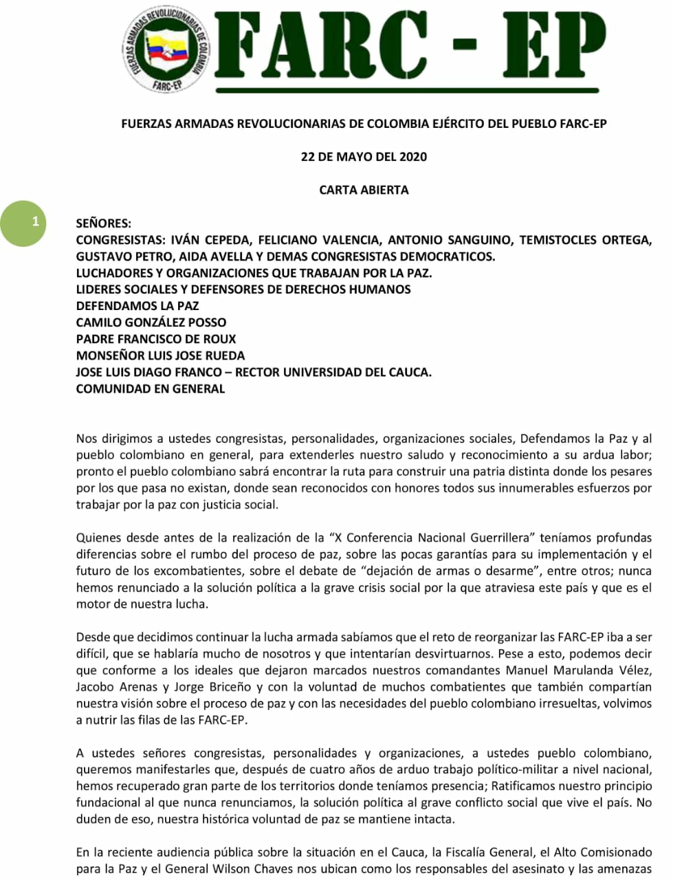 Comunicado Farc