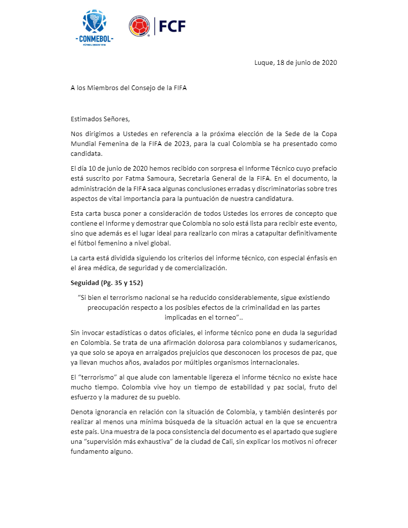 Carta a la Fifa