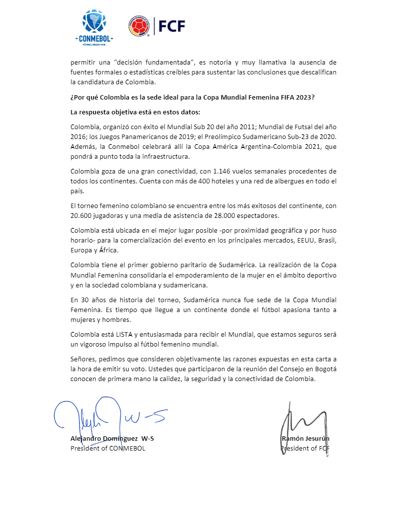 Carta a la Fifa