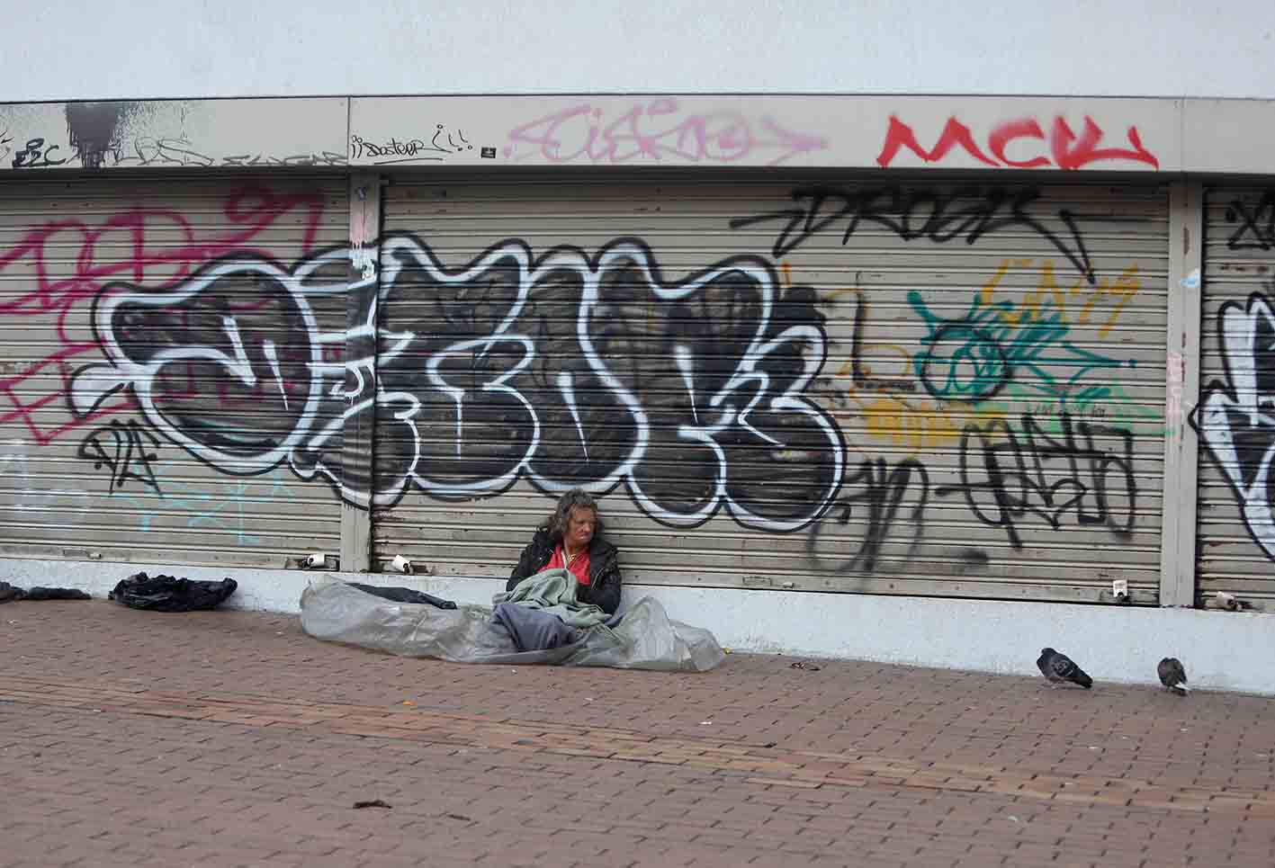 La soledad del céntrico sector de Bogotá, en medio de la cuarentena estricta por la pandemia.