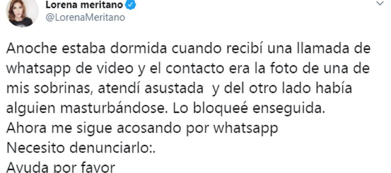 Captura del Twitter de Lorena Meritano