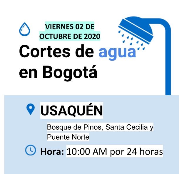 Cortes de agua en Bogotá para el viernes 02 de octubre