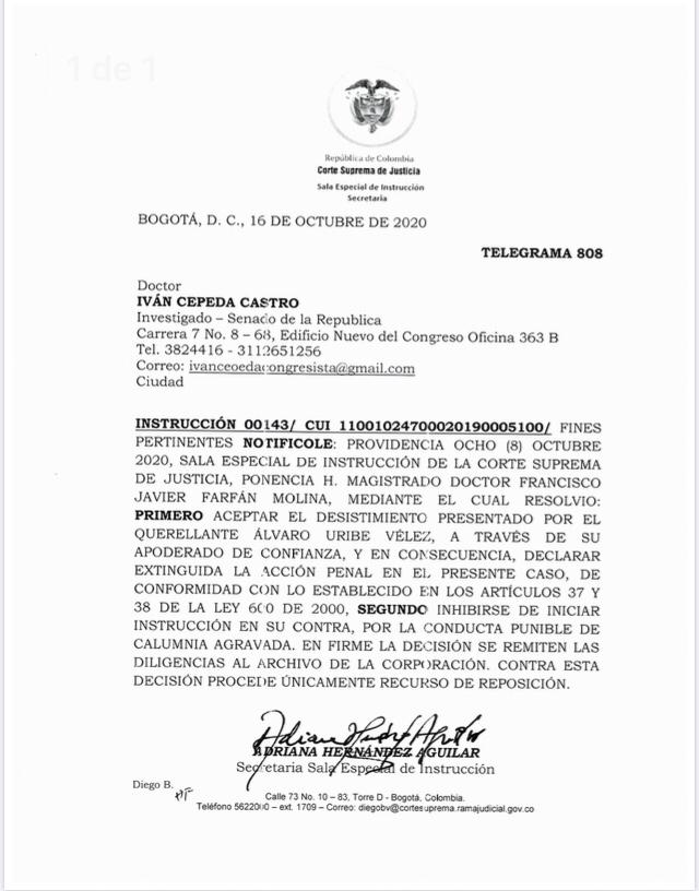 Álvaro Uribe desistió de una denuncia por calumnia contra Iván Cepeda | RCN  Radio