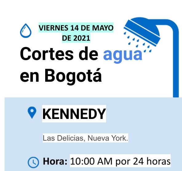 Cortes de agua para el viernes 14 de mayo