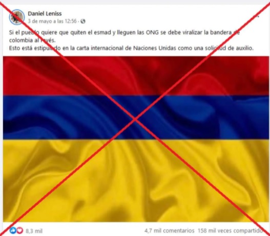Publicación sobre bandera al revés