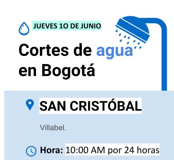 Cortes de agua para el jueves 10 de junio en Bogotá