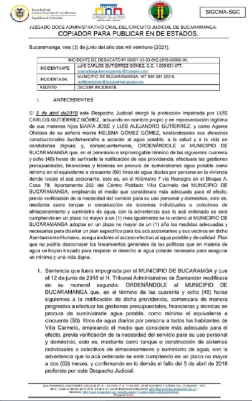 El mandatario debe garantizar el servicio de agua.