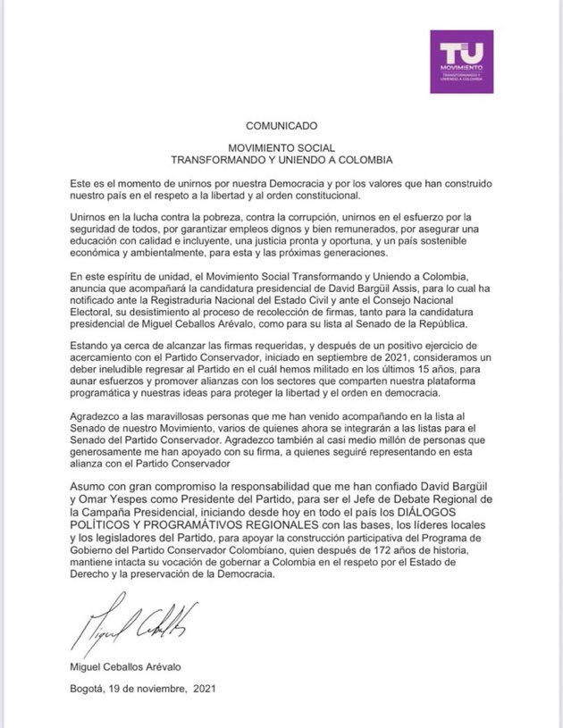 Comunicado Miguel Ceballos