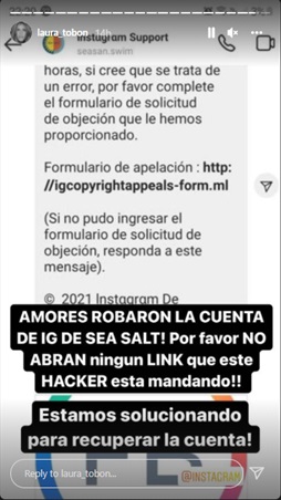 Laura Tobón y la cuenta del Instagram de su marca fue robada