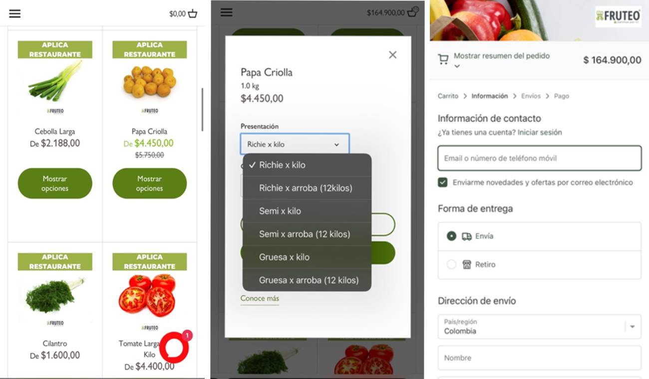Cómo pedir alimentos en Fruteo