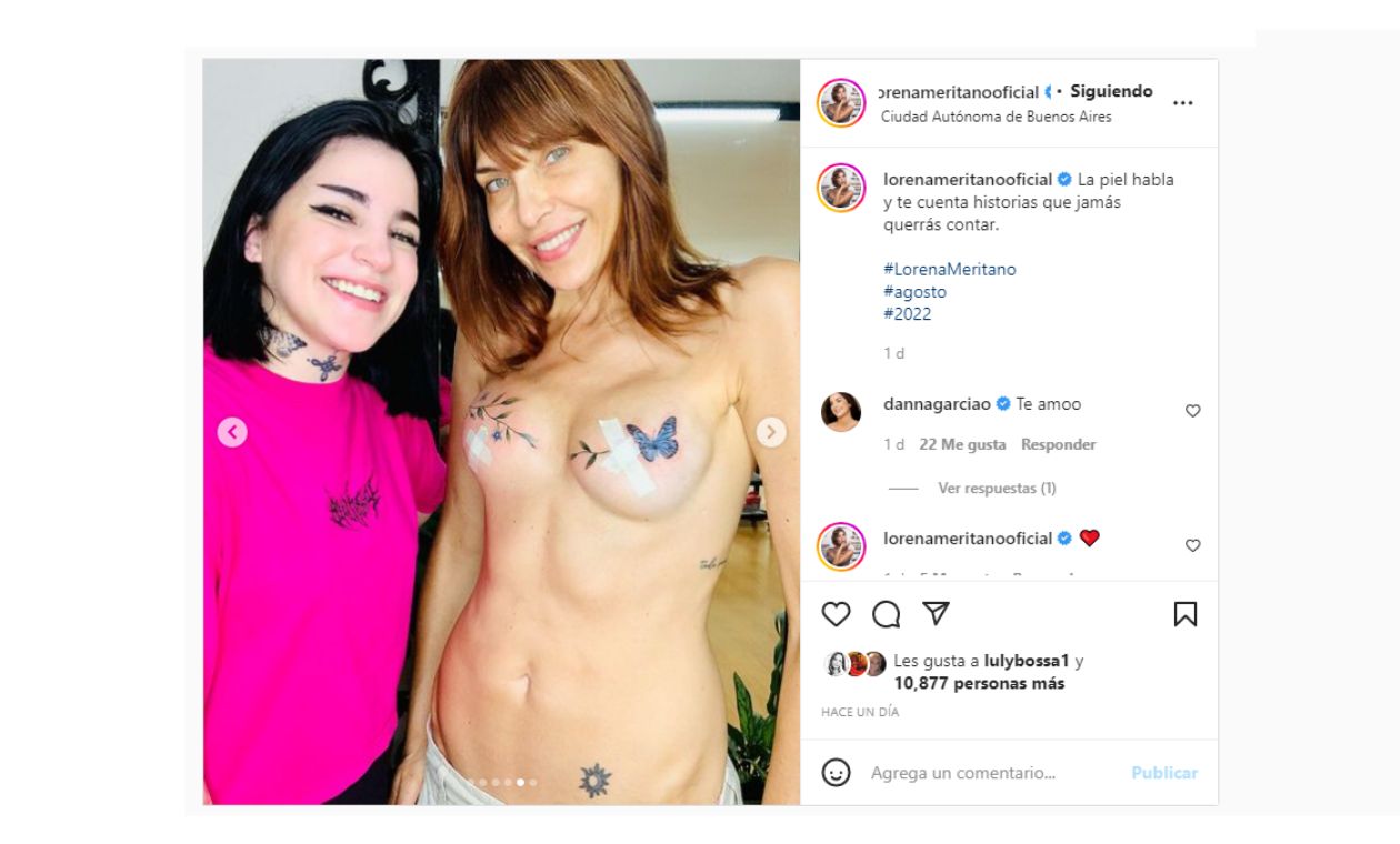 Lorena Meritano se tatuó los senos después del cáncer y así quedó Lorena Meritano se tatuó los senos después del cáncer y así quedó