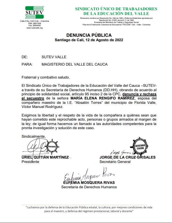Denuncia secuestro