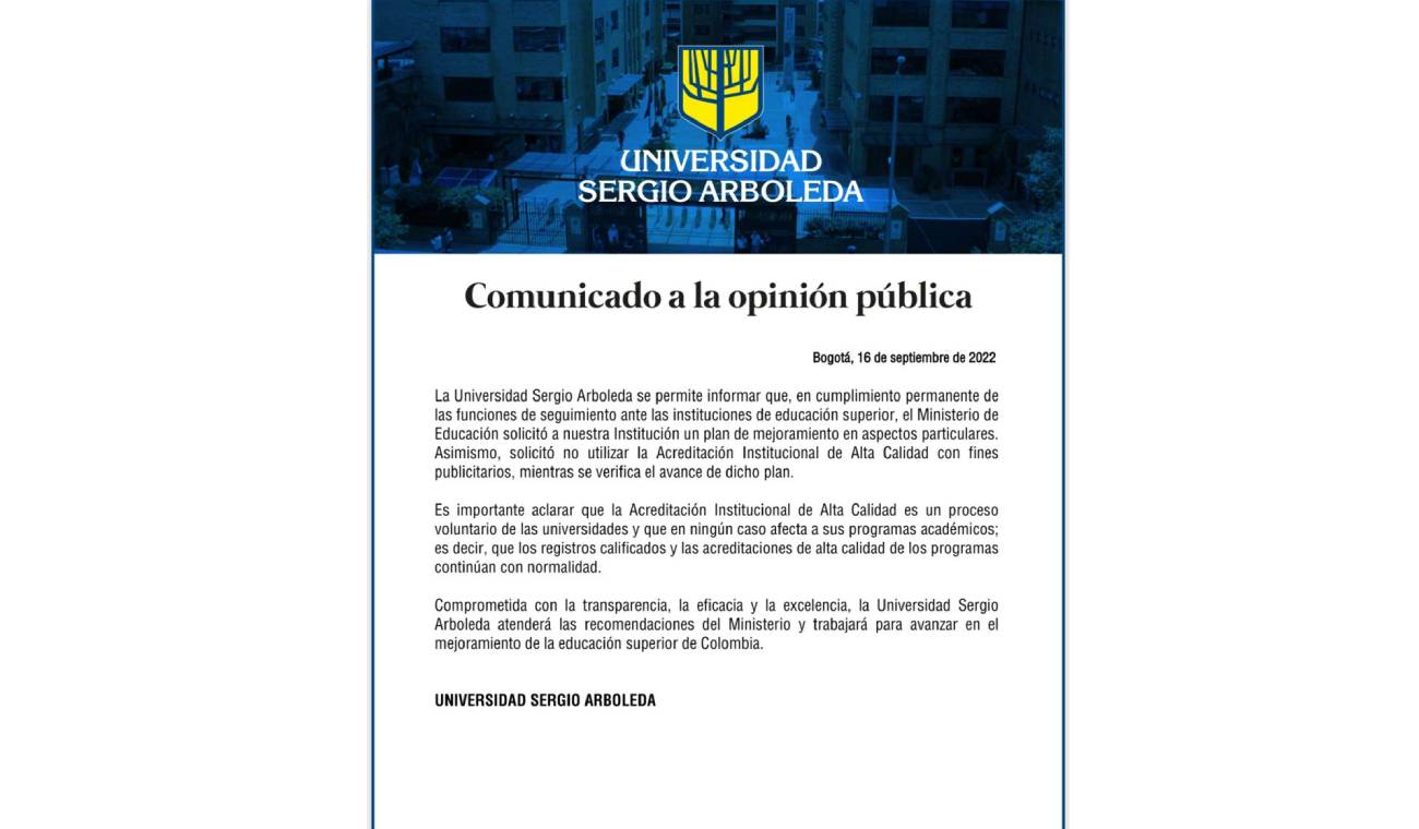 Comunicado Universidad Sergio Arboleda