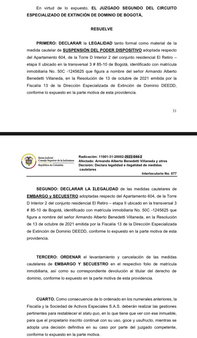 Devuelven apartamento a Armando Benedetti