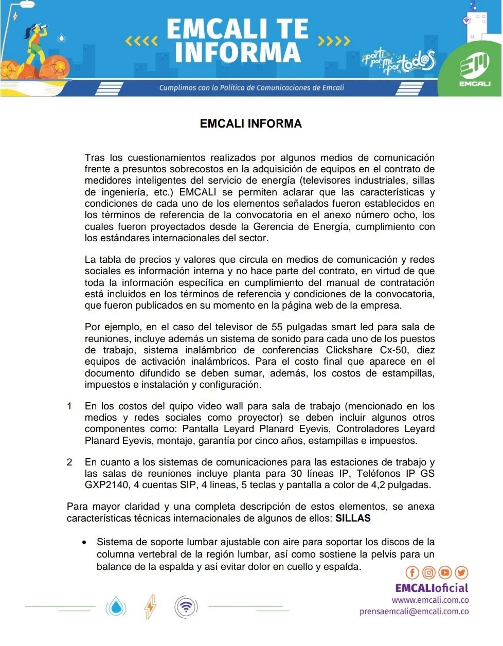 Comunicado Emcali sobrecostos 3