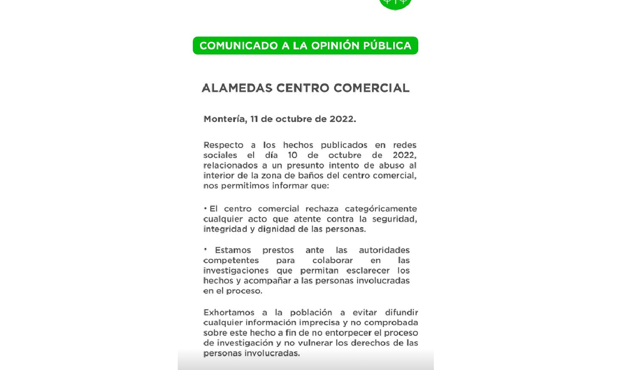 Comunicado del centro comercial ante la denuncia