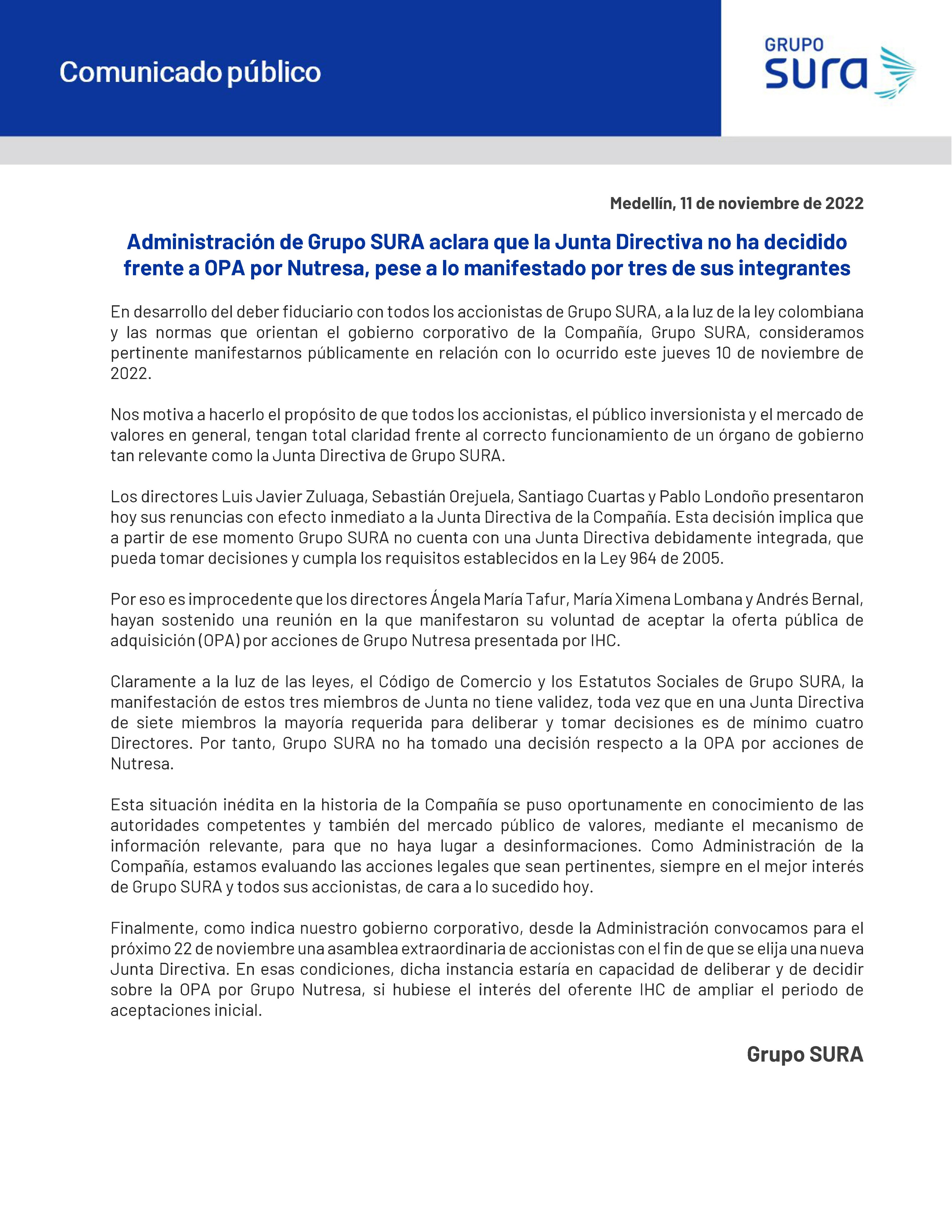 Comunicado Sura