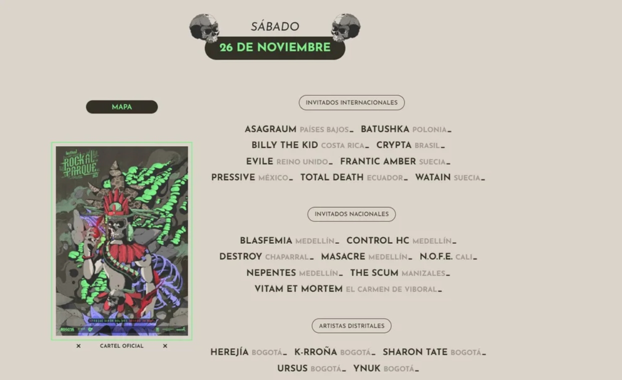 Rock al Parque 2022: Sábado 26 de noviembre