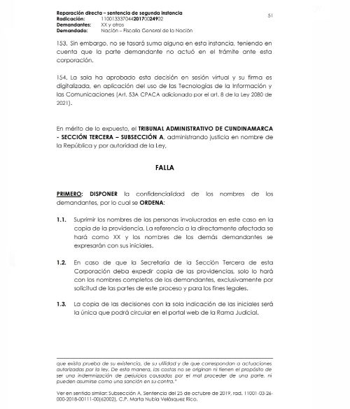 Fallo del Tribunal Administrativo de Cundinamarca contra la Fiscalía en caso de Carolina Sabino.