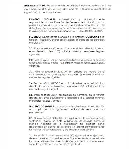Fallo del Tribunal Administrativo de Cundinamarca contra la Fiscalía en caso de Carolina Sabino.