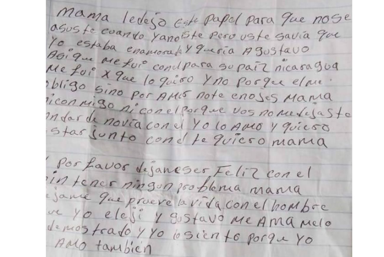 Carta de la menor de 11 años que se escapó con un hombre de 35 años 