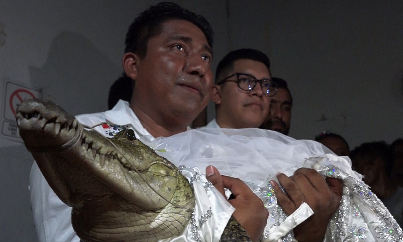 Alcalde de San Pedro Huamelula, Victor Hugo Sosa, se casa con un caimán