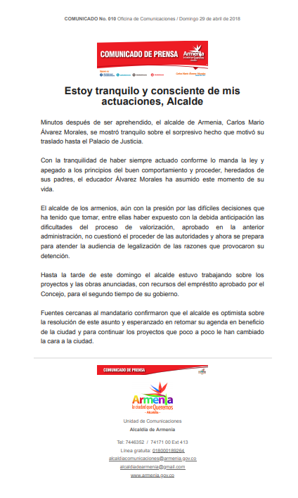 Comunicado alcaldía Armenia Comunicado alcaldía Armenia