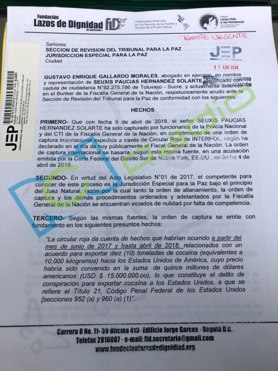 Petición de Jesus Santrich ante la JEP Thumbnail