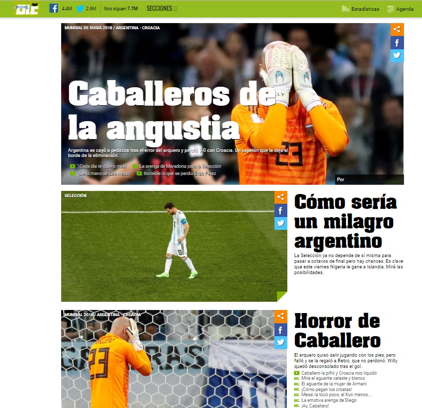 Portada principal del diario deportivo Olé