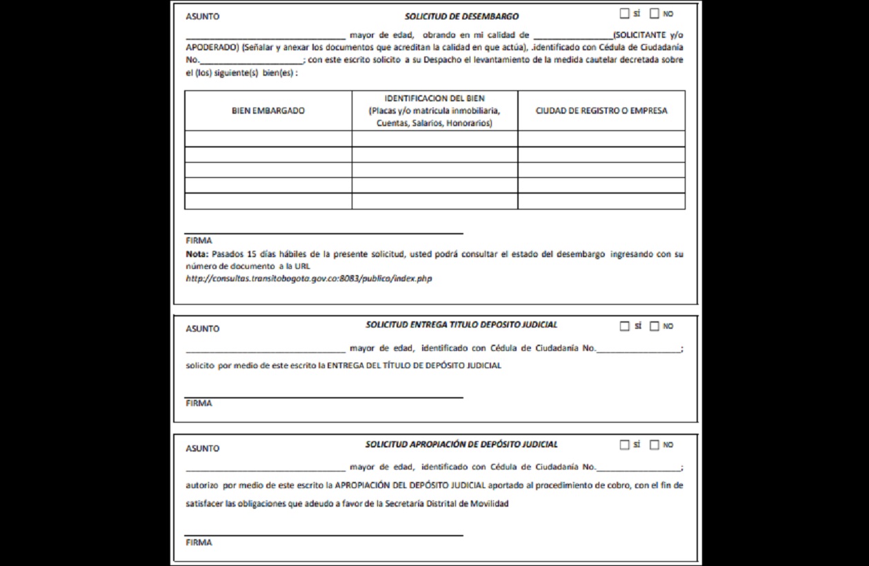 Formato solicitud de desembargo
