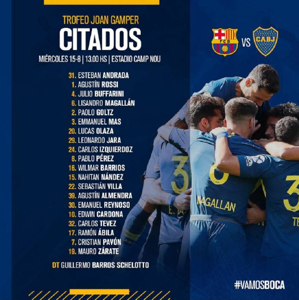 Convocados de Boca Juniors para luchar por el título Joan Gamper.