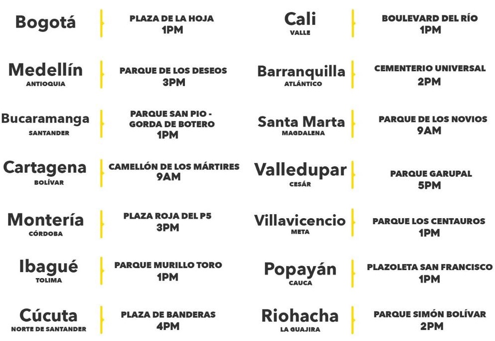 Estas son las ciudades y horarios donde se realizará la manifestación