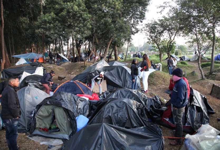 Campamento de venezolanos en El Salitre