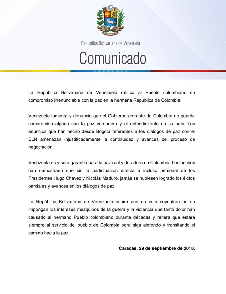 Comunicado Venezuela